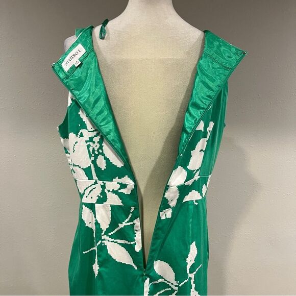 Studio I Floral Green and White Sleeveless v-neck formal Dress size 14 - Picture 8 of 14